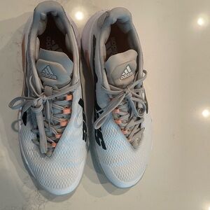 Adidas Women's Barricade 12 White, Gray & Peach All Court Tennis Shoes